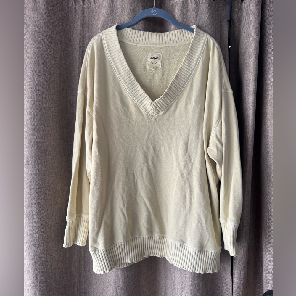 Aerie Oversize Yellow V-Neck Sweatshirt
